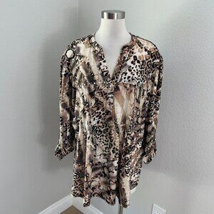 Cocomo Woman Plus 3X Animal Print Tunic Top With Rhinestone Accents Strech Shirt